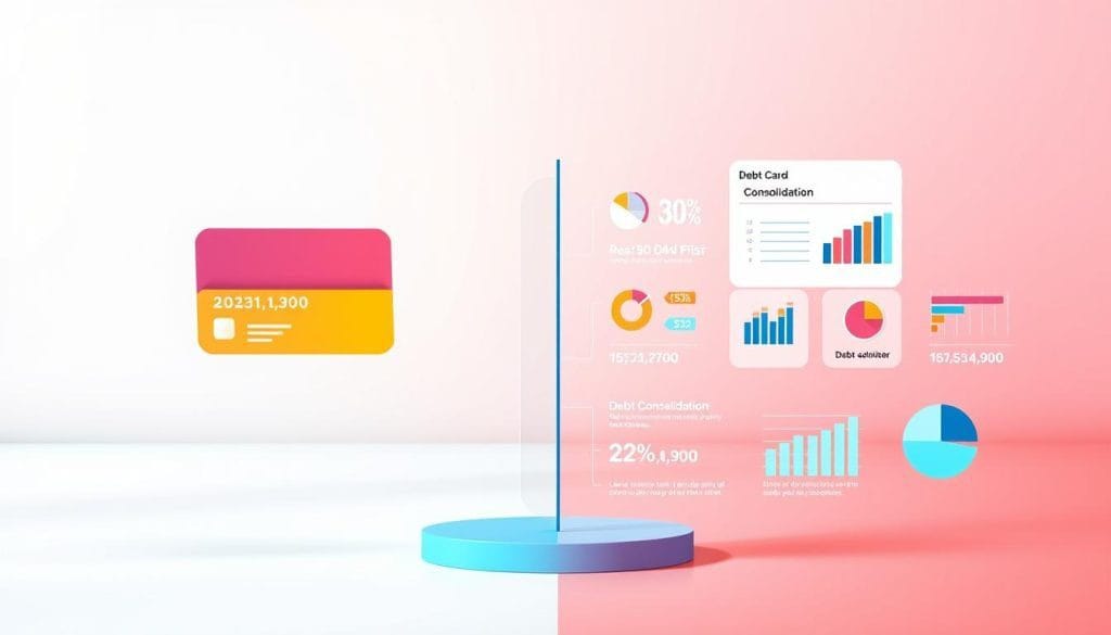 Comparison between credit card refinancing and debt consolidation illustrated with graphs and charts