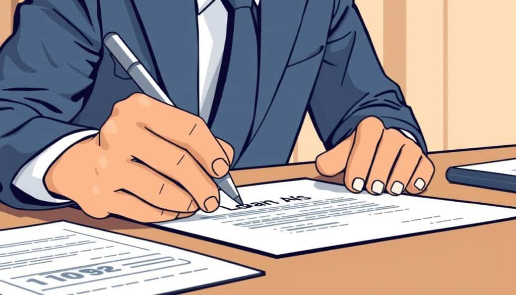 Image of a person signing a loan document