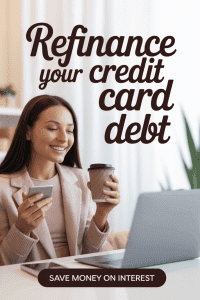 Woman using a laptop with text “Refinance your credit card debt”
