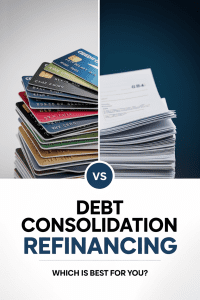 Debt consolidation vs credit card refinancing comparison 2026, credit cards stack and loans document