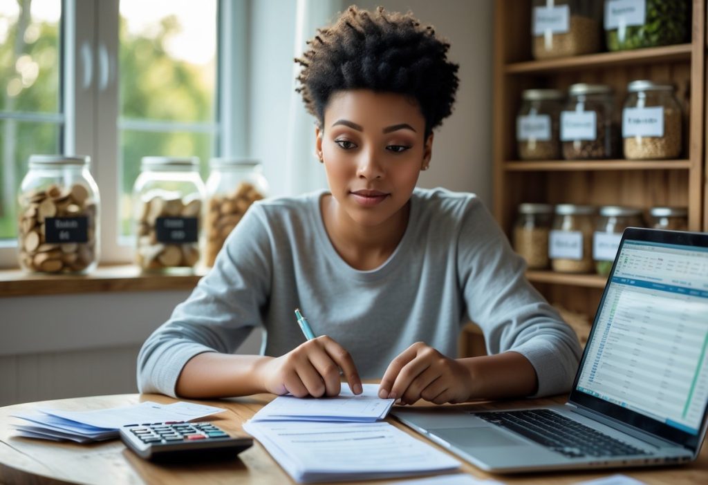 Woman smiling while she found ways to save money on a low income with a piggy bank