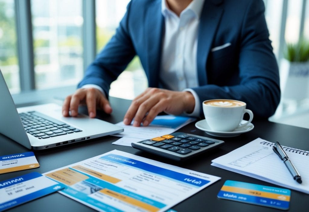 Professional planning a credit card debt refinance strategy at his desk.