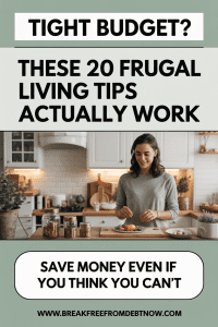 frugal living tips for low income — 20 ways to save money on a tight budget at breakfreefromdebtnow.com