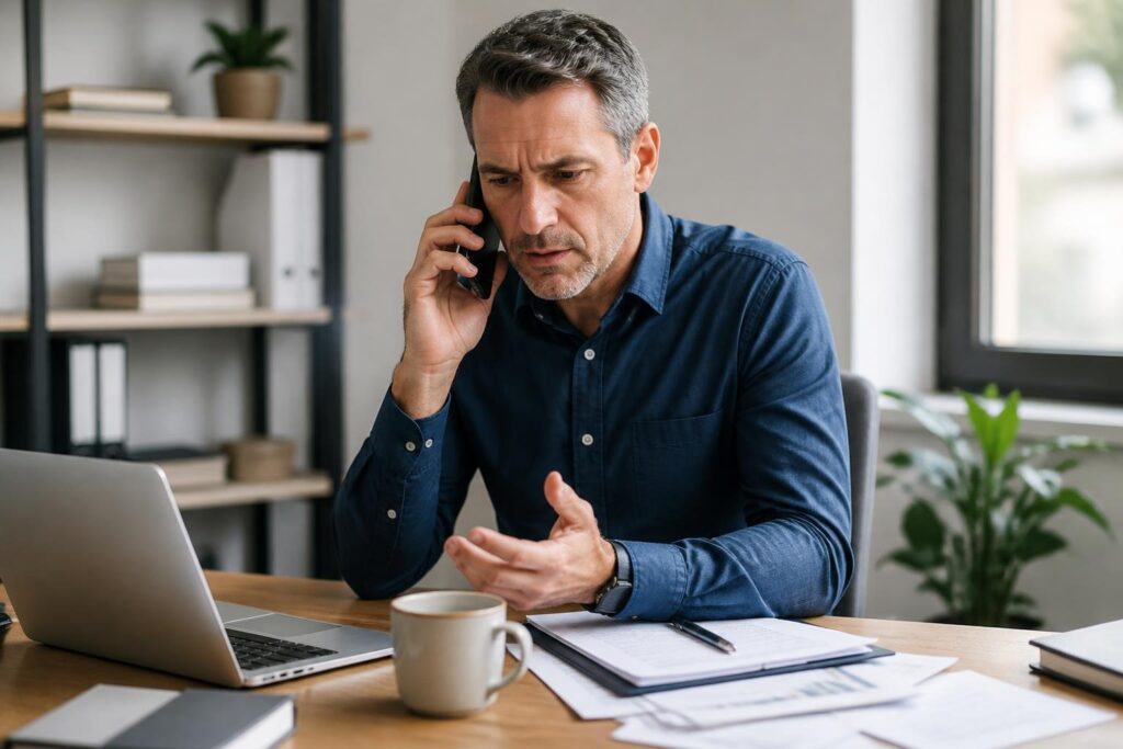 debt collector called me — woman on phone looking stressed reviewing her rights